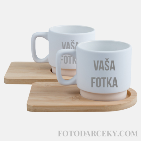 Sada 2ks hrnčeky s bambusovým podnosom
