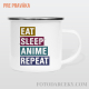 Smaltovaný hrnček "Eat, sleep, anime, repeat"