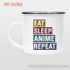 Smaltovaný hrnček "Eat, sleep, anime, repeat"