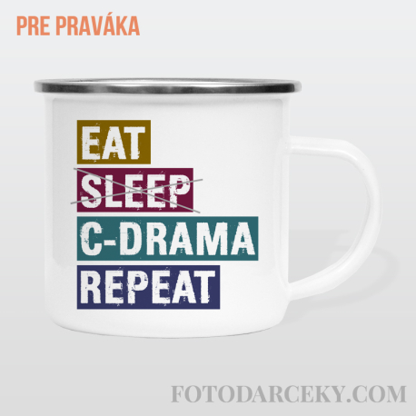 Smaltovaný hrnček "Eat, sleep, c-drama, repeat"